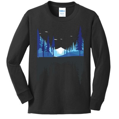 Moonlight Mountains Nature Trees Wildlife Forest Hiking Kids Long Sleeve Shirt