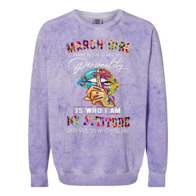 MARCH MAKE NO MISTAKE MY PERSONALITY Lips Hippie Colorblast Crewneck Sweatshirt