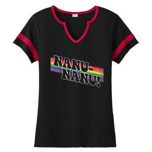 Mork & Mindy Nanu Rainbow Ladies Halftime Notch Neck Tee