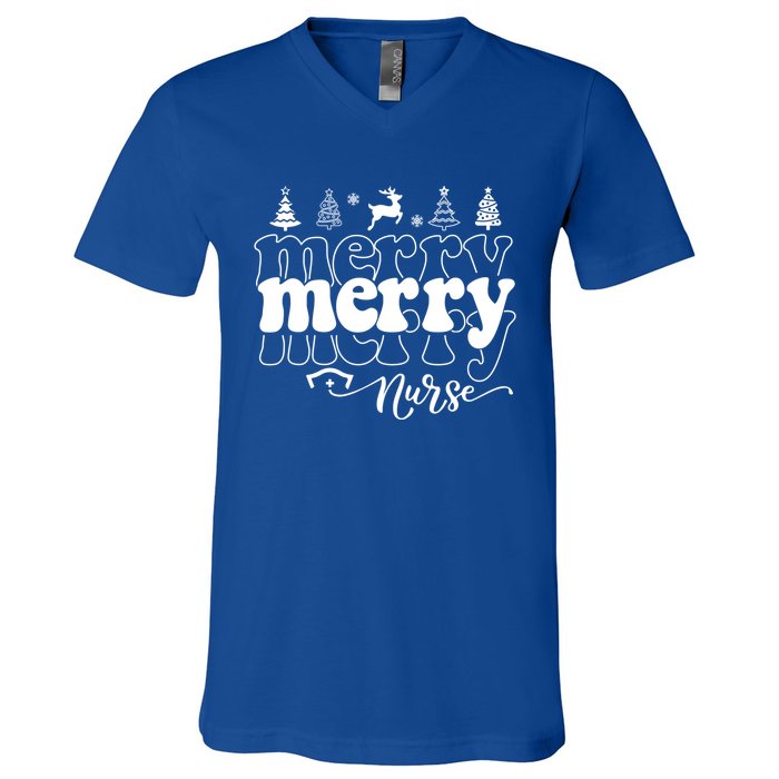 Merry Merry Nurse Christmas Funny Christmas Nursing Funny Gift V-Neck T-Shirt