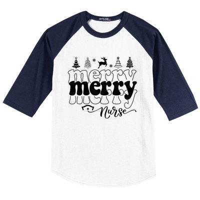 Merry Merry Nurse Christmas Funny Christmas Nursing Funny Gift Baseball Sleeve Shirt