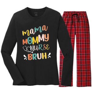 Mama Mommy Nurse Bruh Mother Day's Gift For Nurse Mama To Bruh Women's Long Sleeve Flannel Pajama Set 