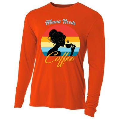 Mom Mama Needs Coffee Gift Cooling Performance Long Sleeve Crew