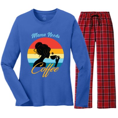 Mom Mama Needs Coffee Gift Women's Long Sleeve Flannel Pajama Set 