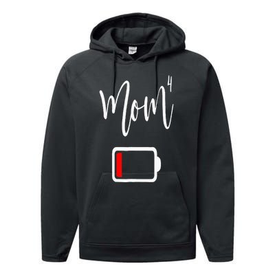 Mom4 Mom Of 4 Mother Of Four Mama Gifts Mothers Day Performance Fleece Hoodie