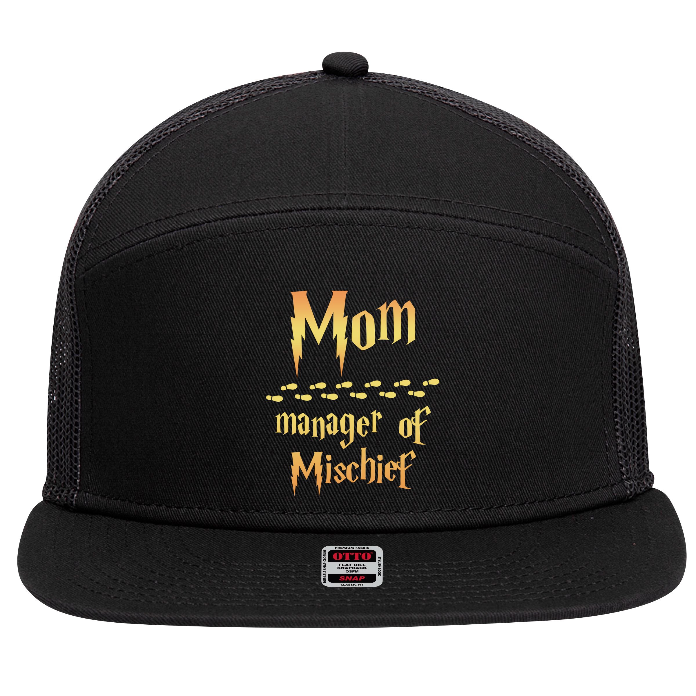 Mom Manager Of Mischief Gift 7 Panel Mesh Trucker Snapback Hat