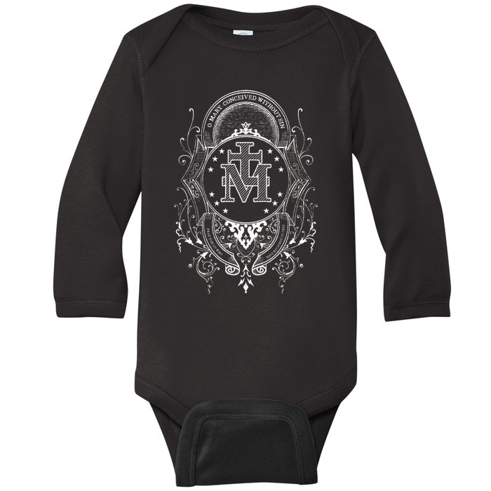 Miraculous Medal Our Lady Of Grace Blessed Mary Catholic Baby Long Sleeve Bodysuit