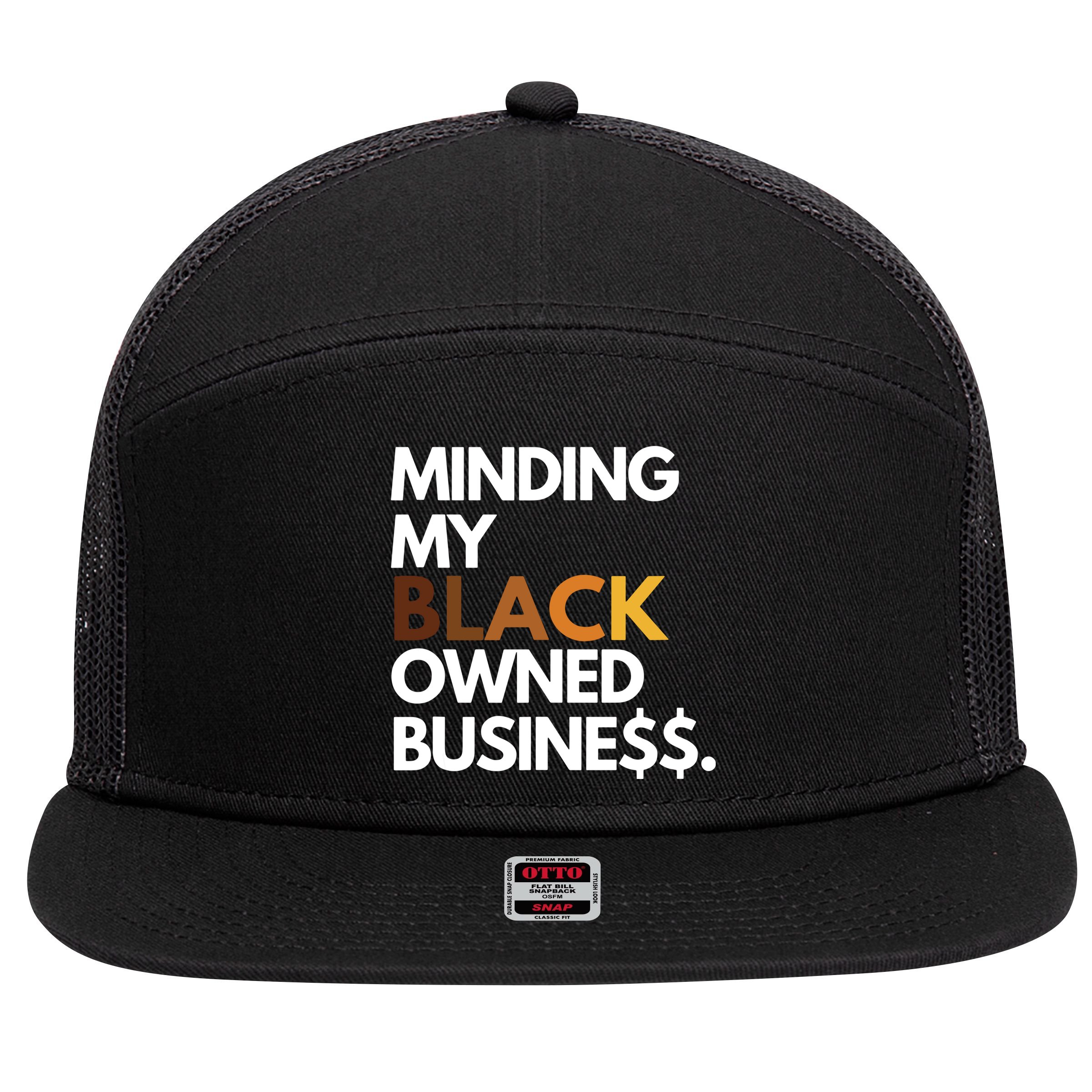 Minding My Owned Black Business 7 Panel Mesh Trucker Snapback Hat