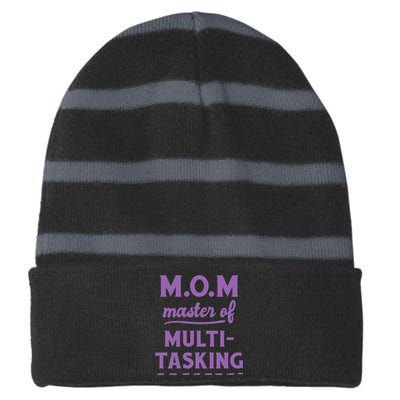 MOM Master Of Multitasking Striped Beanie with Solid Band