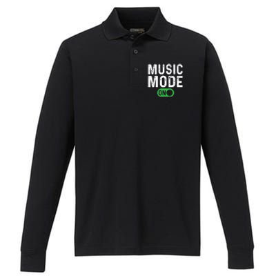 Music Mode On - Music Lover Performance Long Sleeve Polo