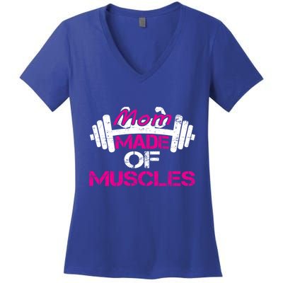 Mom Made Of Muscles Funny Fitness Gym Gift Women's V-Neck T-Shirt