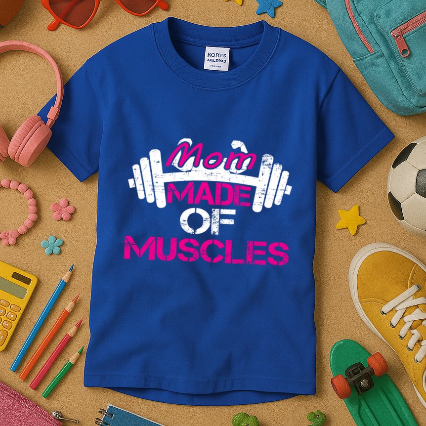 Mom Made Of Muscles Funny Fitness Gym Gift Kids T-Shirt