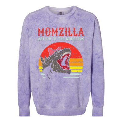 Momzilla Mother Of Monsters Ribbon Colorblast Crewneck Sweatshirt