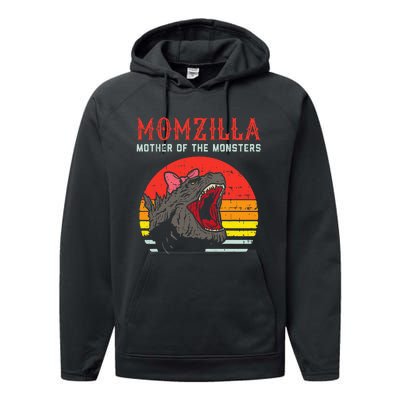 Momzilla Mother Of Monsters Ribbon Performance Fleece Hoodie