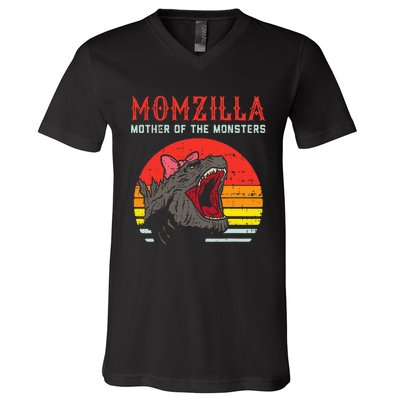 Momzilla Mother Of Monsters Ribbon V-Neck T-Shirt