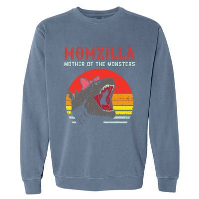 Momzilla Mother Of Monsters Ribbon Garment-Dyed Sweatshirt