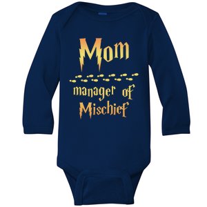 Mom Manager Of Mischief Mothers Day Gift Baby Long Sleeve Bodysuit