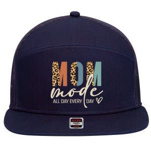 Mom Mode On All Day Leopard Funny Mother's Day Mama Life 7 Panel Mesh Trucker Snapback Hat