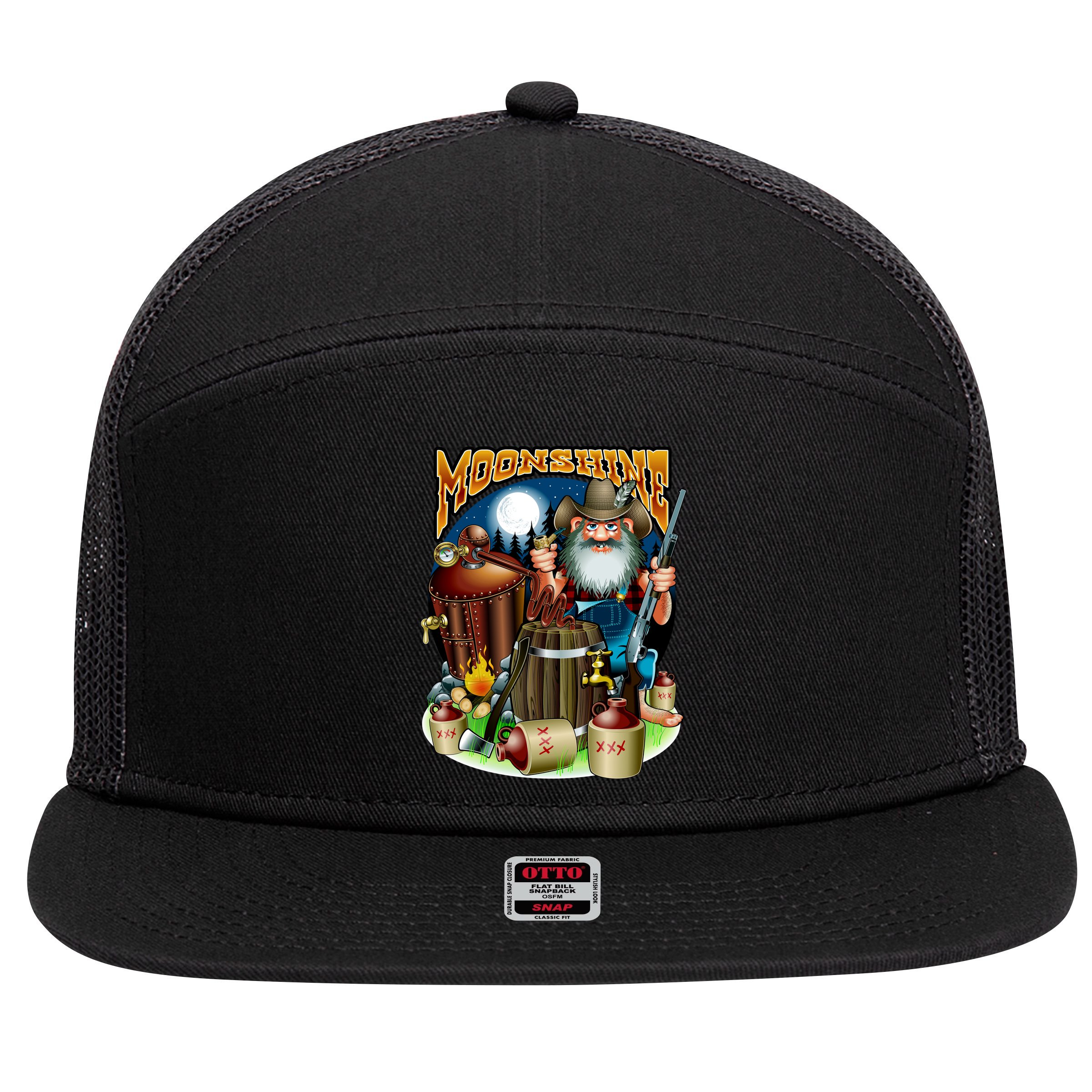 Moonshine 7 Panel Mesh Trucker Snapback Hat