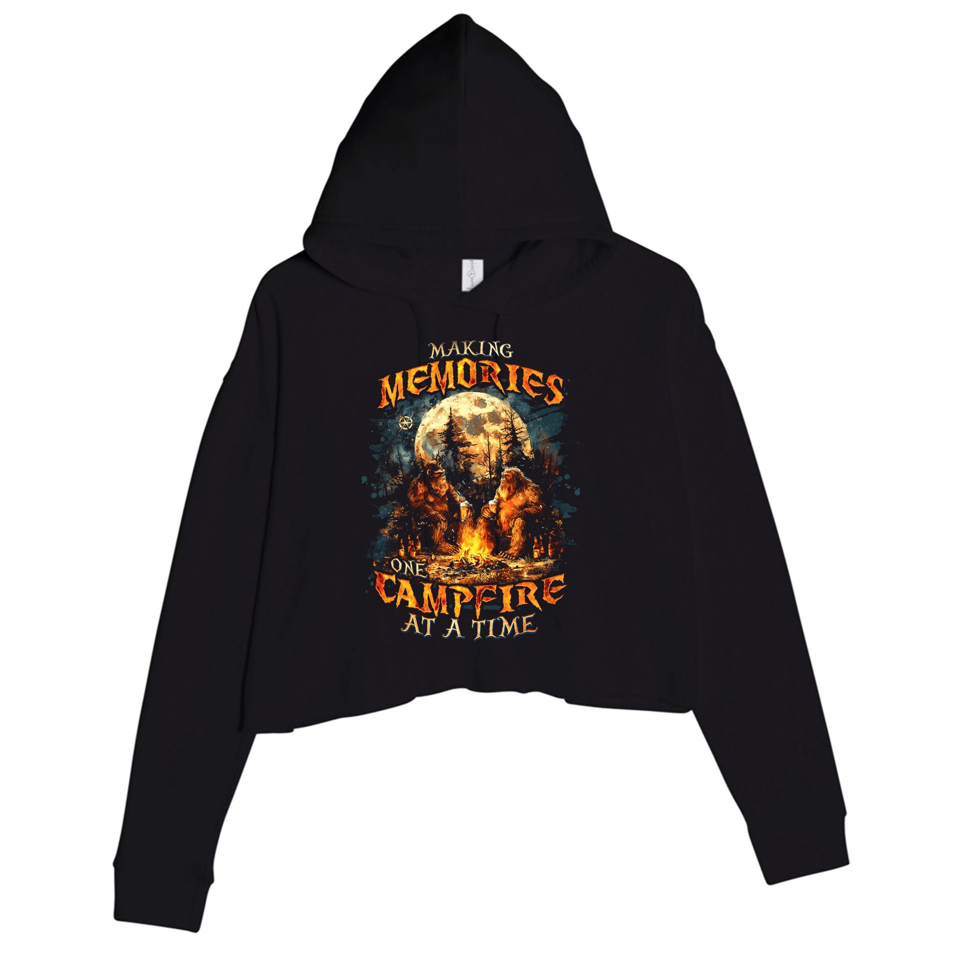 Making Memories One Campfire At A Time Bigfoot Camping Crop Fleece Hoodie