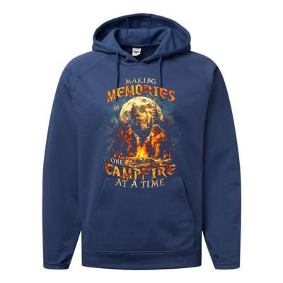 Making Memories One Campfire At A Time Bigfoot Camping Performance Fleece Hoodie