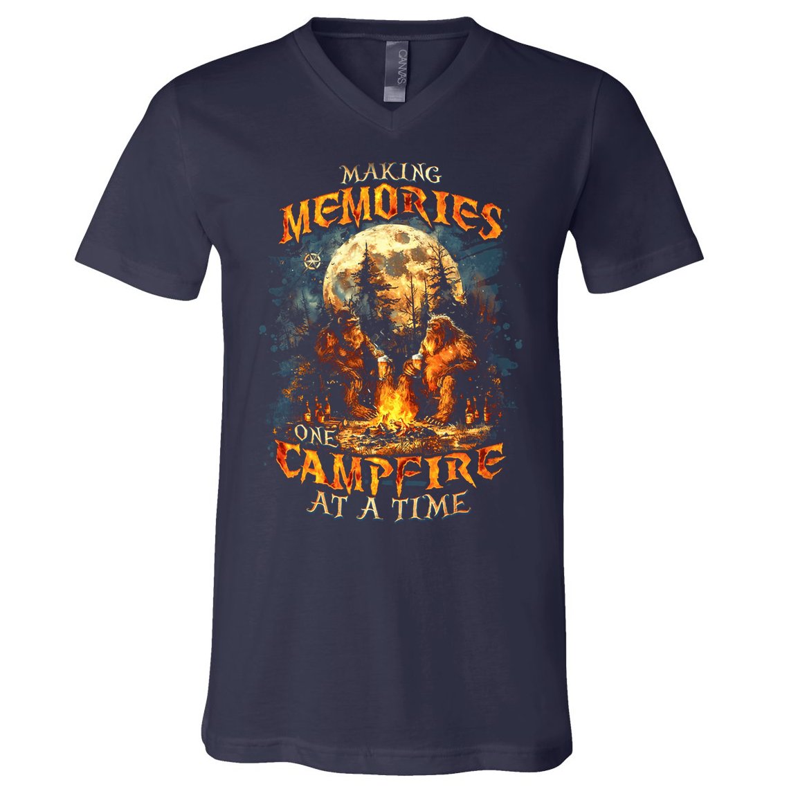 Making Memories One Campfire At A Time Bigfoot Camping V-Neck T-Shirt