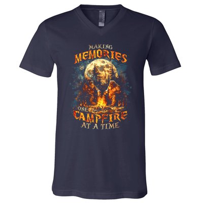 Making Memories One Campfire At A Time Bigfoot Camping V-Neck T-Shirt