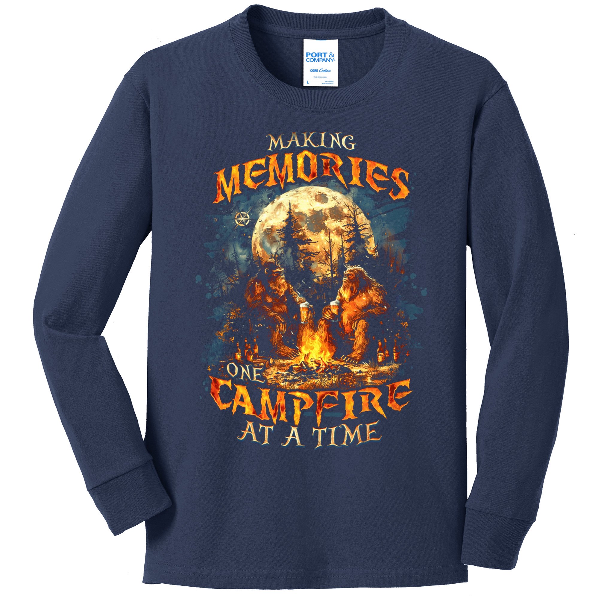 Making Memories One Campfire At A Time Bigfoot Camping Kids Long Sleeve Shirt