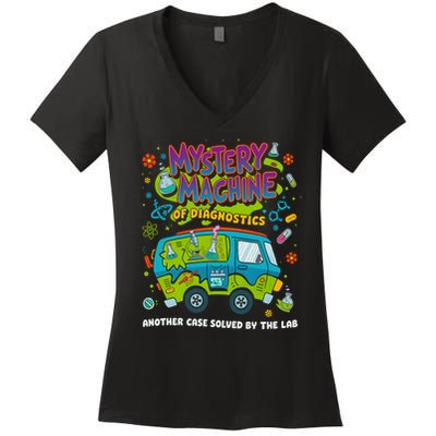 Mystery Machine Of Diagnostics Lab Week 2025 Med Lab Tech Women's V-Neck T-Shirt