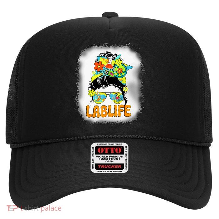 Mystery Machine Of Diagnostics Lab Week 2025 Messy Bun  High Crown Mesh Back Trucker Hat