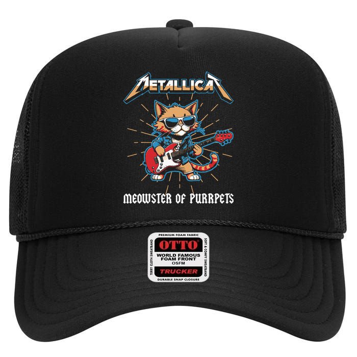 Metallicat Meowster Of Purrpets Funny Cat High Crown Mesh Back Trucker Hat