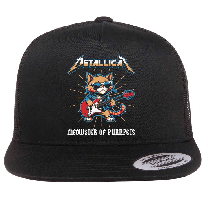 Metallicat Meowster Of Purrpets Funny Cat Flat Bill Trucker Hat