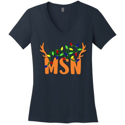 Msn Master Of Science Nursing Christmas Reindeer Funny Xmas Women's V-Neck T-Shirt