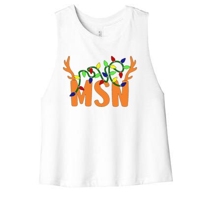 Msn Master Of Science Nursing Christmas Reindeer Funny Xmas Women's Racerback Cropped Tank