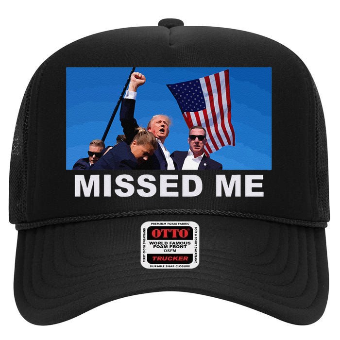 Missed Me Pro Trump 2024 Usa Flag High Crown Mesh Back Trucker Hat