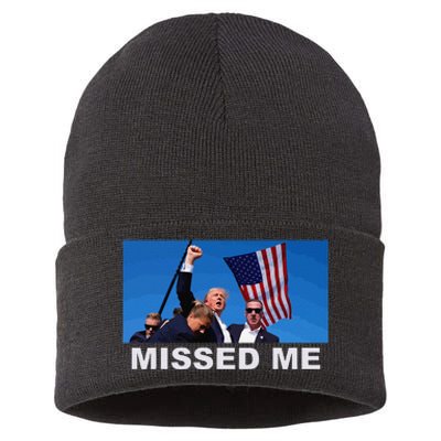 Missed Me Pro Trump 2024 Usa Flag Sustainable Knit Beanie