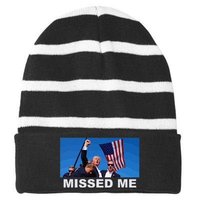 Missed Me Pro Trump 2024 Usa Flag Striped Beanie with Solid Band