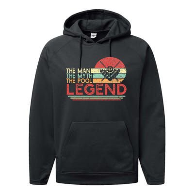 Man Myth Pool Legend Billiards Player Performance Fleece Hoodie