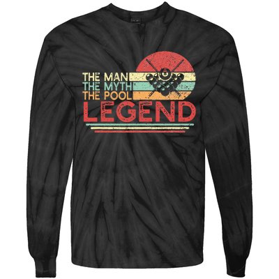 Man Myth Pool Legend Billiards Player Tie-Dye Long Sleeve Shirt