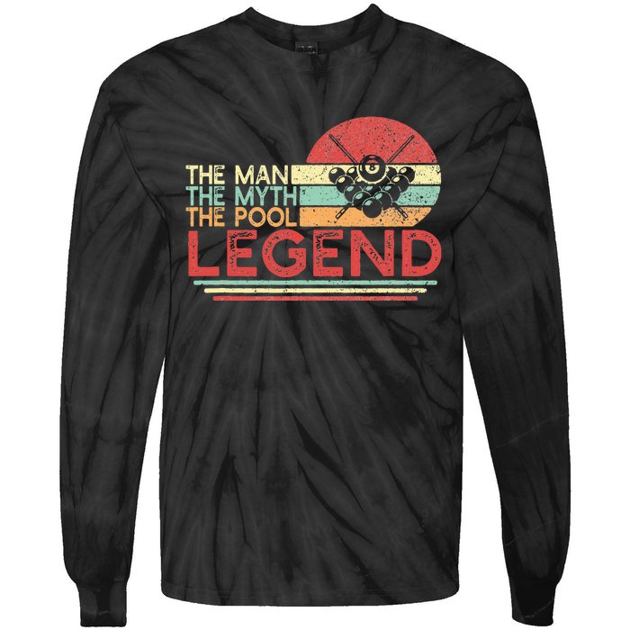 Man Myth Pool Legend Billiards Player Tie-Dye Long Sleeve Shirt