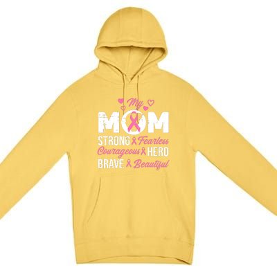 My Mom Pink Ribbon Warrior Inspirational Breast Cancer Premium Pullover Hoodie