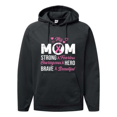 My Mom Pink Ribbon Warrior Inspirational Breast Cancer Performance Fleece Hoodie