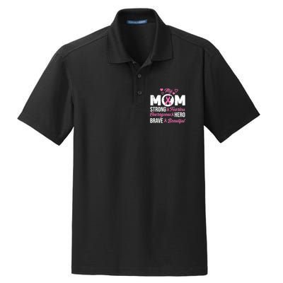 My Mom Pink Ribbon Warrior Inspirational Breast Cancer Dry Zone Grid Polo