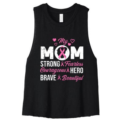 My Mom Pink Ribbon Warrior Inspirational Breast Cancer Women's Racerback Cropped Tank