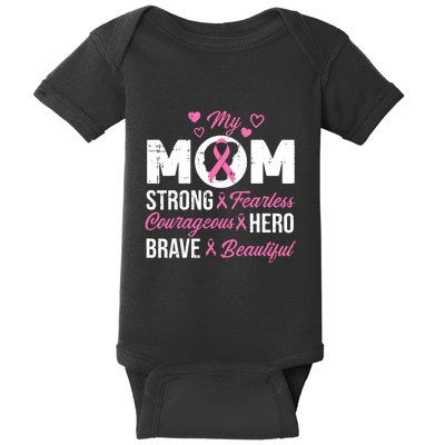 My Mom Pink Ribbon Warrior Inspirational Breast Cancer Baby Bodysuit