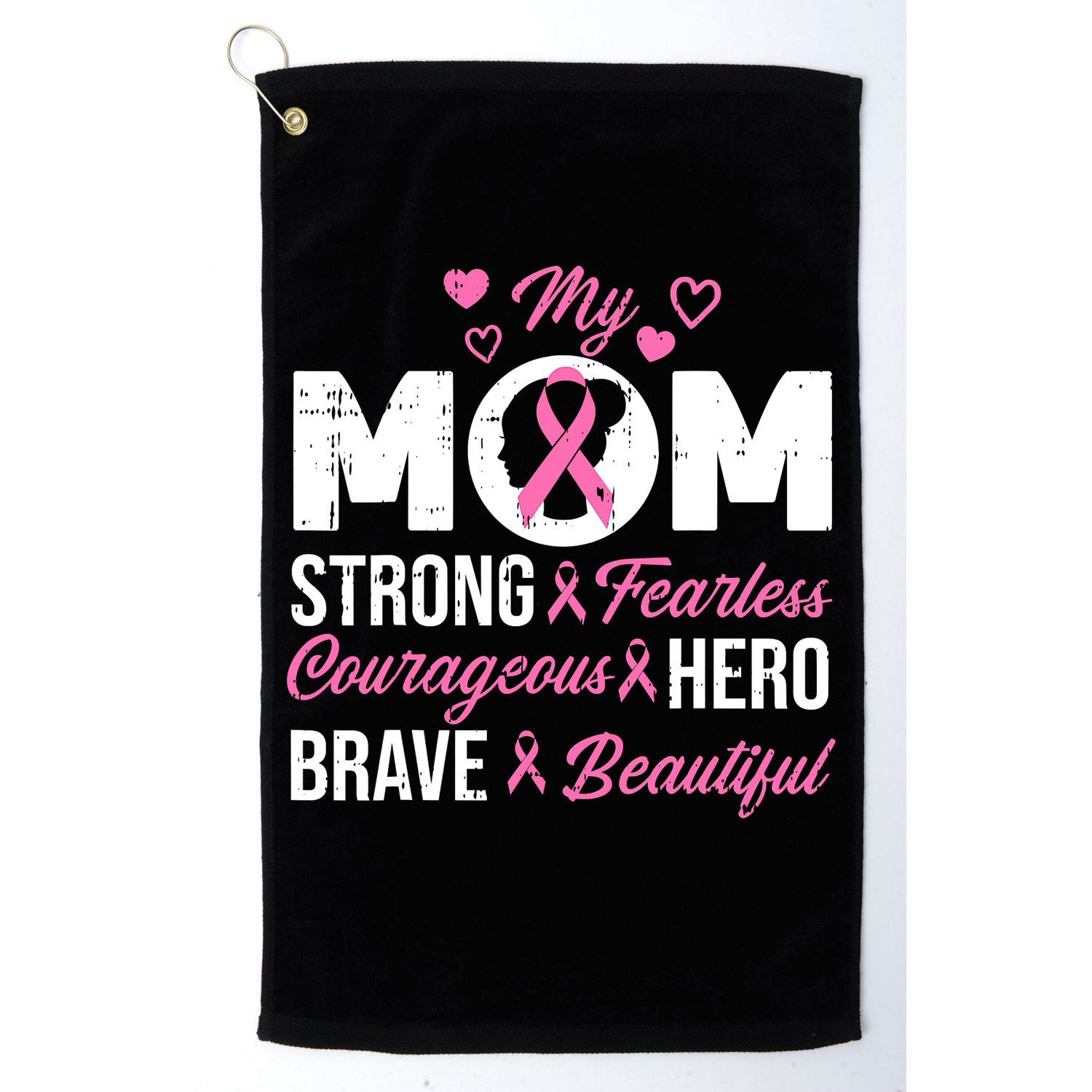 My Mom Pink Ribbon Warrior Inspirational Breast Cancer Golf Towel