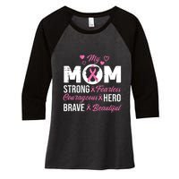 My Mom Pink Ribbon Warrior Inspirational Breast Cancer Women's Tri-Blend 3/4-Sleeve Raglan Shirt