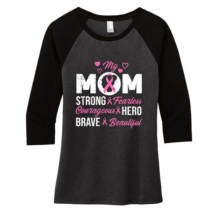 My Mom Pink Ribbon Warrior Inspirational Breast Cancer Women's Tri-Blend 3/4-Sleeve Raglan Shirt