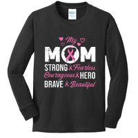 My Mom Pink Ribbon Warrior Inspirational Breast Cancer Kids Long Sleeve Shirt