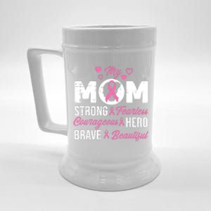 My Mom Pink Ribbon Warrior Inspirational Breast Cancer Beer Stein